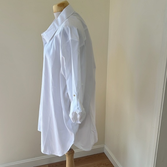 New! Calvin klein plus size 3X white roll tab long sleeve non iron cotton shirt. - Picture 5 of 12